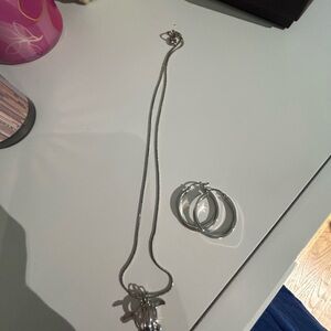 Elegant Silver Necklace and Hoop Earrings Set
